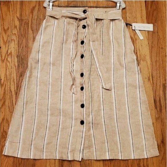 Rachel Zoe Natural Striped Linen Midi Skirt - Picture 2 of 5